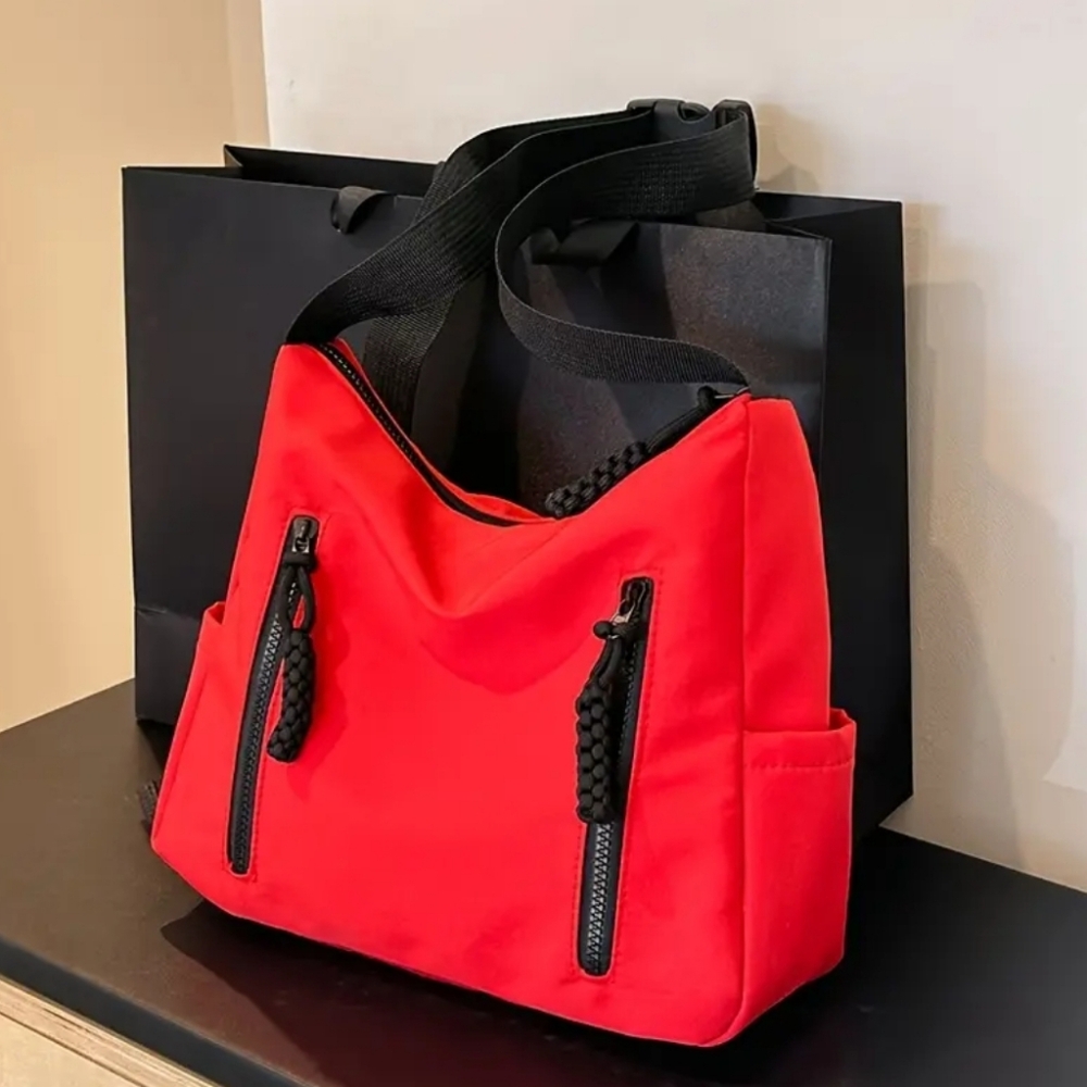 Chic Red Tote Womens with Adjustable Strap Zip Closure &‎ Tassel Shoulder Bag
